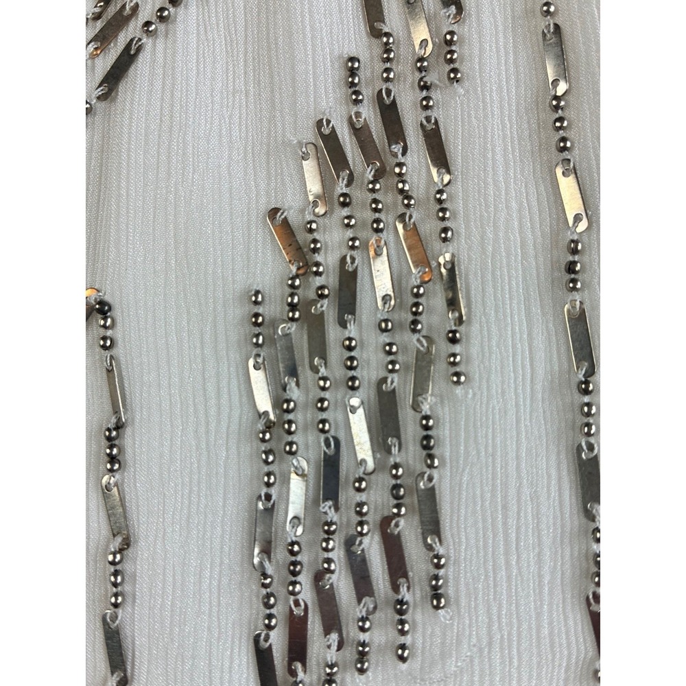 IKKS Shift Dress Mini White Metallic Beading Embellished Festival Women 38 or M - Picture 7 of 15